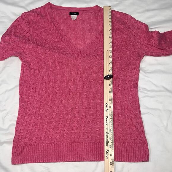 J.Crew Sweater Women’s Size M Pink Cable Knit Linen V Neck Pullover Long Sleeve - Picture 5 of 14